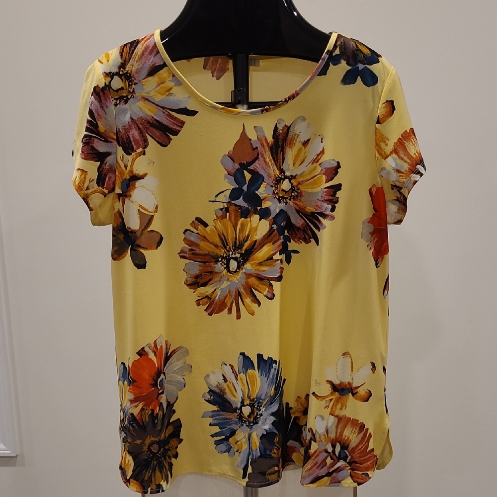 Spense Yellow Floral Short Sleeve Top XL